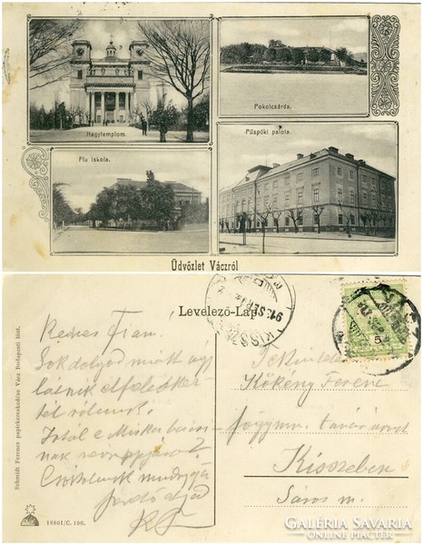 Old postcard - greetings from Vác, 1913