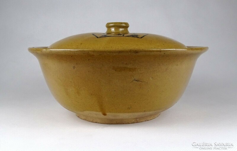 1J577 antique brown glazed Chinese earthenware cooking pot