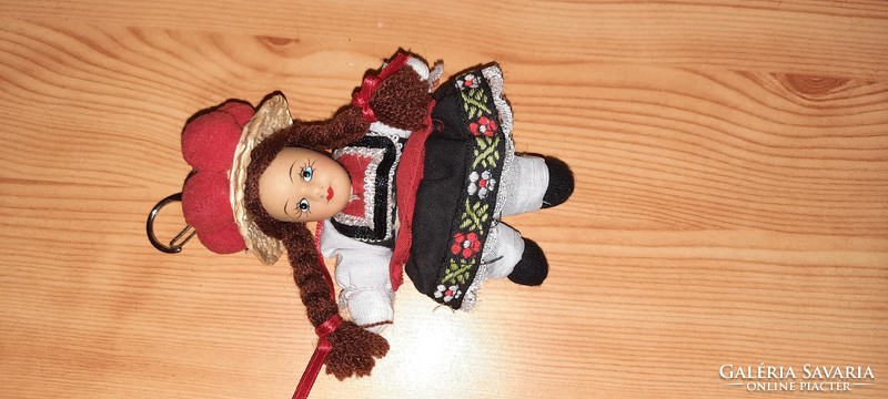 Folk costume doll with an old porcelain head - keychain