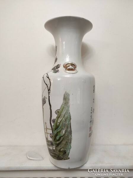 Antik kínai porcelán nagy festett alakos feliratos váza Törött 827 5638