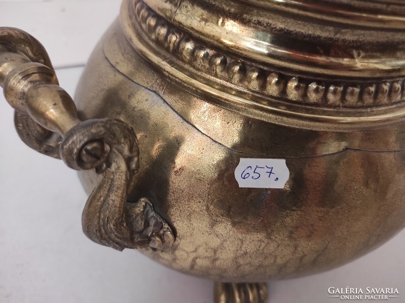 Antik konyhai edény sárgaréz oroszlánlábas fedeles tál füllel 657 5703