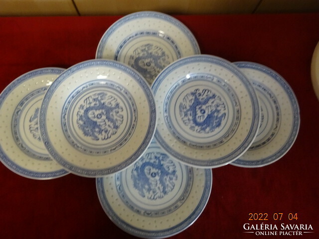 Chinese porcelain flat plate, dragon pattern, rice grains, six pieces. He has! Jokai.