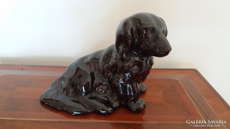 Retro ceramic figure dog brown dachshund ornament