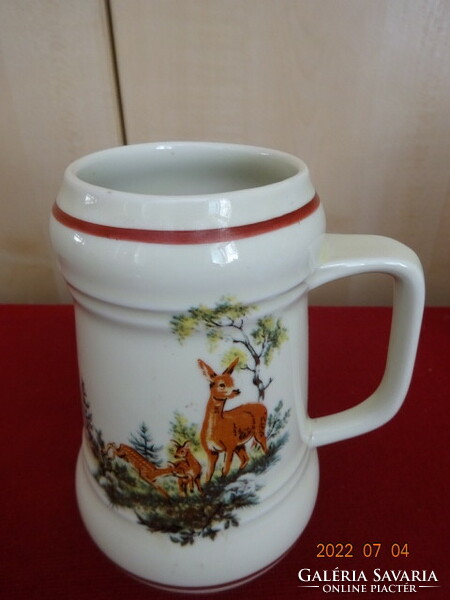 Hollóháza porcelain beer mug, deer pattern, half liter. He has! Jokai.