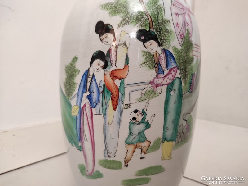 Antik kínai porcelán nagy festett életjelenetes feliratos váza 665 5647