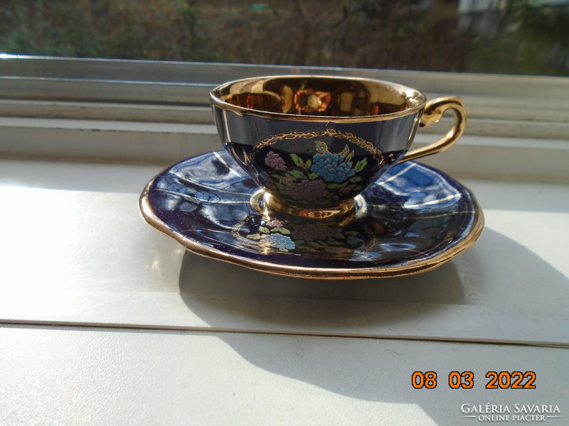 Hand painted empire cobalt gold colorful floral coffee set with limoges golden crown mark