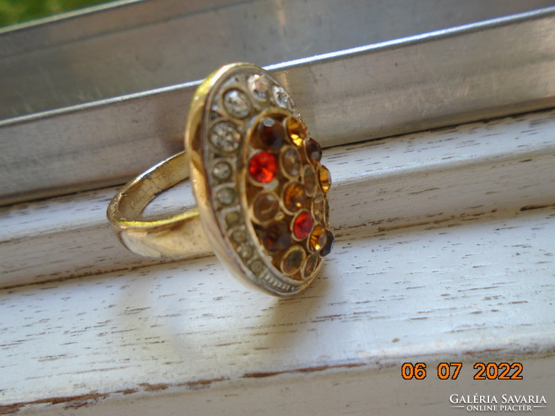 Gold-plated ring with colored polished stones