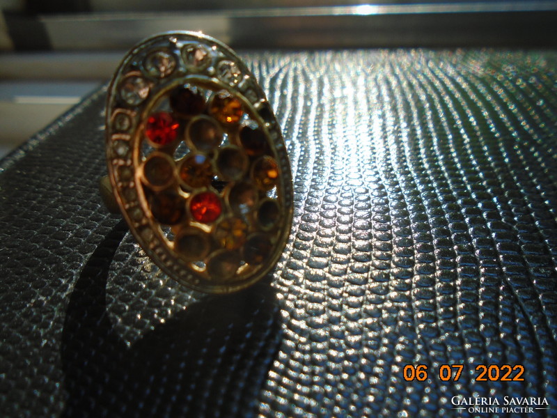 Gold-plated ring with colored polished stones