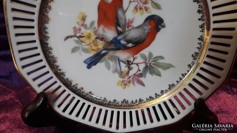 Porcelain plate with bird, openwork edge, decorative plate (l2446)