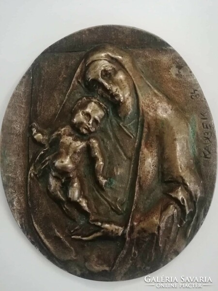Kaubek Péter szobrász  Mária kis Jézussal bronz plakett