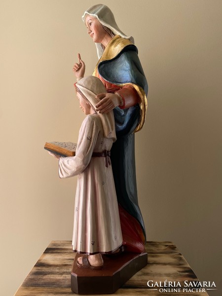 Szent Anna kis Máriával gyönyörü hatalmas kegytárgy fa faragott szobor