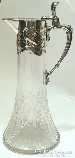 Art nouveau, szecessziós, ezüstözött WMF karaffa, kancsó, dekanter, dekantáló (1880-1886)