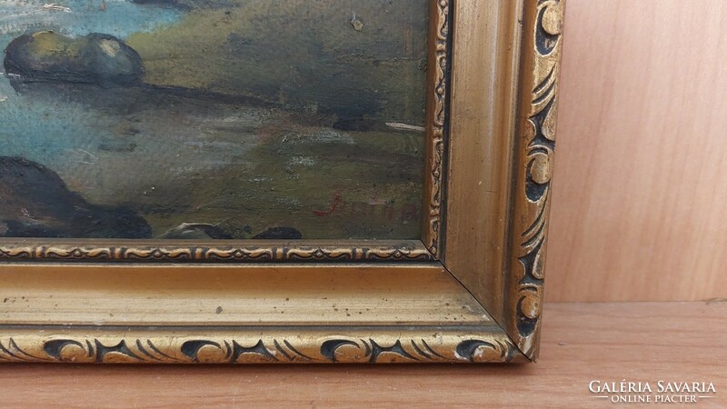 (K) landscape with a small house painting 25x35 cm with frame