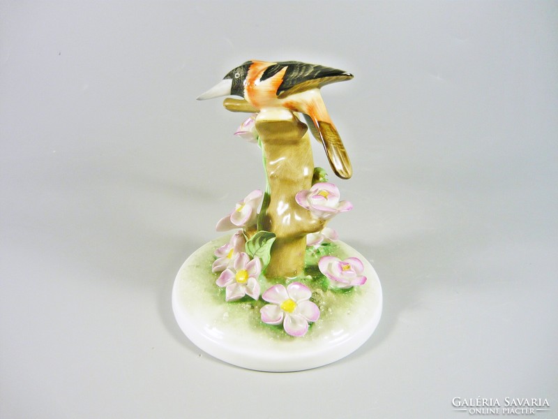 Herend, songbirds on a tree branch with flowers, hand-painted porcelain 10 cm. Flawless! (B096)