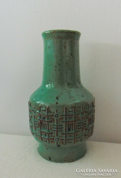 Mid century applied art green ceramic vase - approx. 1960s