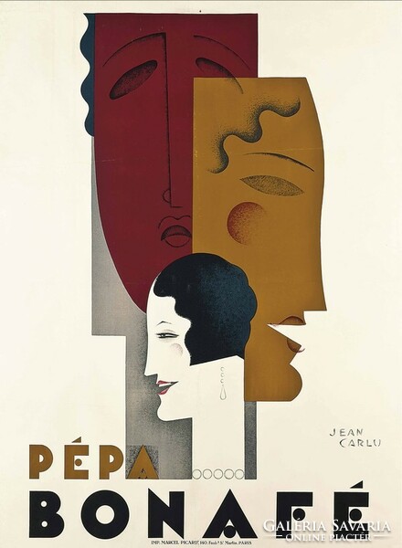 Pépa Bonafé Art Deco French Theater Poster Reprint Print 1928 Paris Female Head Portrait Masks