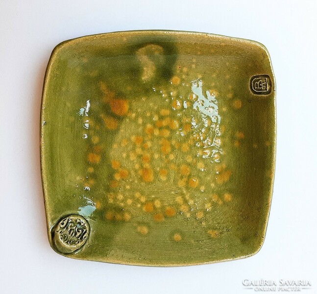 Green-yellow embossed bowl - Baczko ceramics