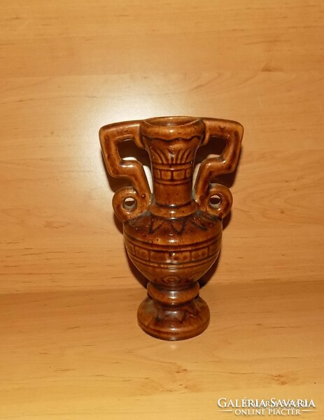 Jelzett mázas kerámia kétfüles váza 19 cm (18/d)