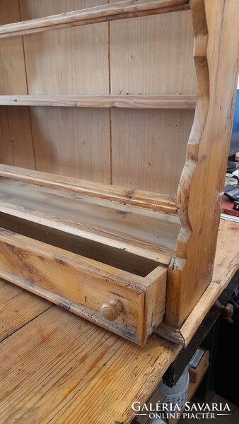 Old natural pine bowl, shelf with drawer