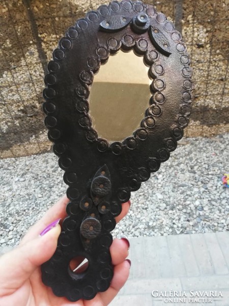 Handmade leather mirror