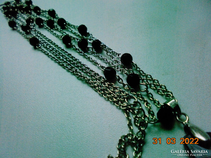 Spectacular polished, faceted black onyx pendant, onyx pearl with double row chain