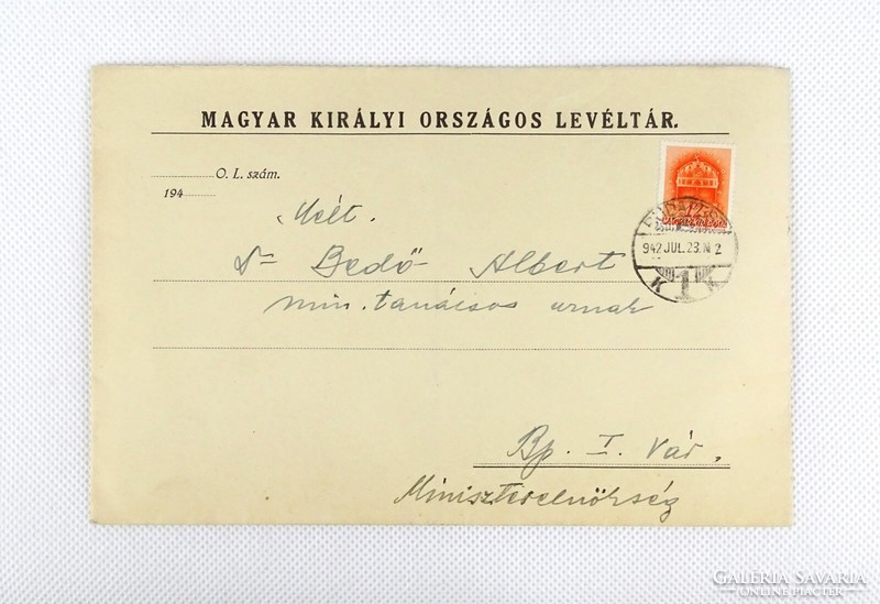 1J703 Dr. Bedő Albert miniszterelnökségi levele papírrégiség 1942