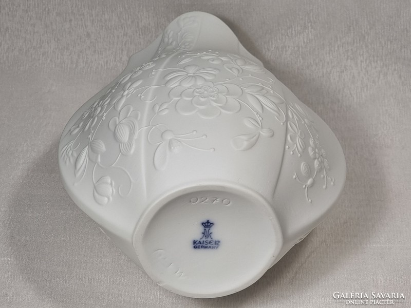 Kaiser(a&k), large oval white matte biscuit porcelain vase, signed Frey, floral relief motifs