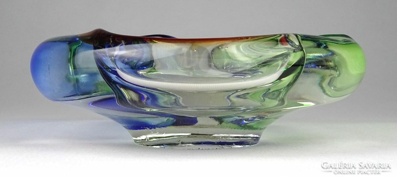 1J396 Mid century fújt üveg cseh művészi üveg hamutál 15.5 cm