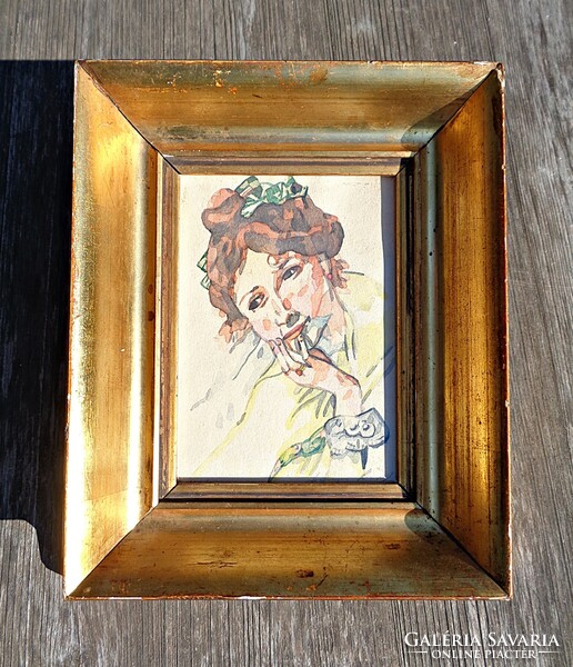 Charming French watercolor lady portrait