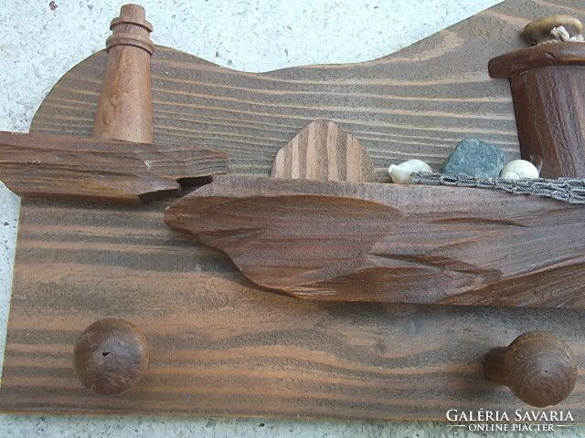 Halászhajó-falifogas fából faragva, gyerekszoba, v. bárhová
