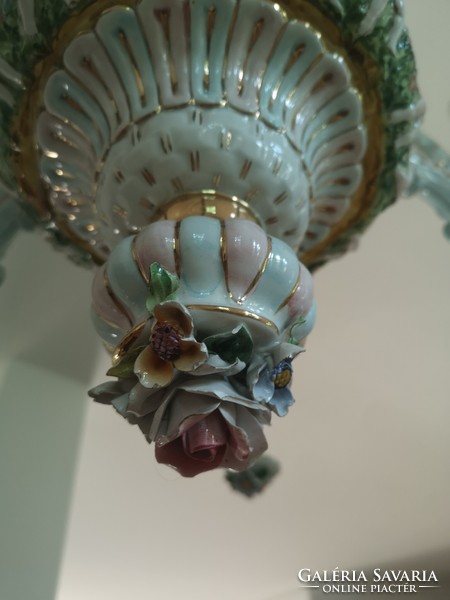 Ritkaság, antik Capodimonte olasz porcelán csillár, kézzel festett (6 ágú, angyalkás, virágos)