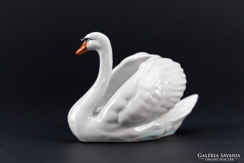 Porcelain swan from Kőbánya, hand painted, marked, numbered, old.