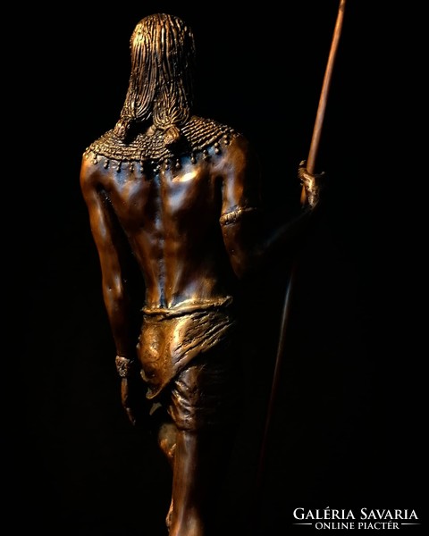 Bronze statue of Maasai lion killer hunter
