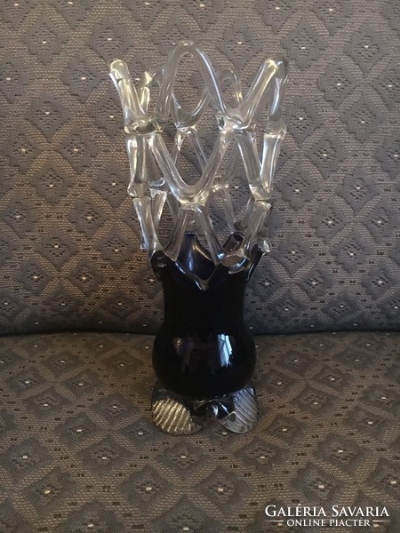 Glass lace vase - navy blue, broken glass, handcrafted piece