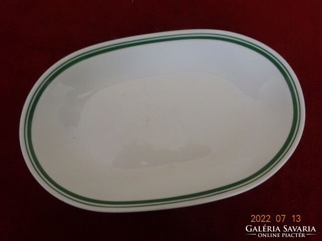 Alföldi porcelán zöld csíkos ovális tányér. Vanneki! Jókai.