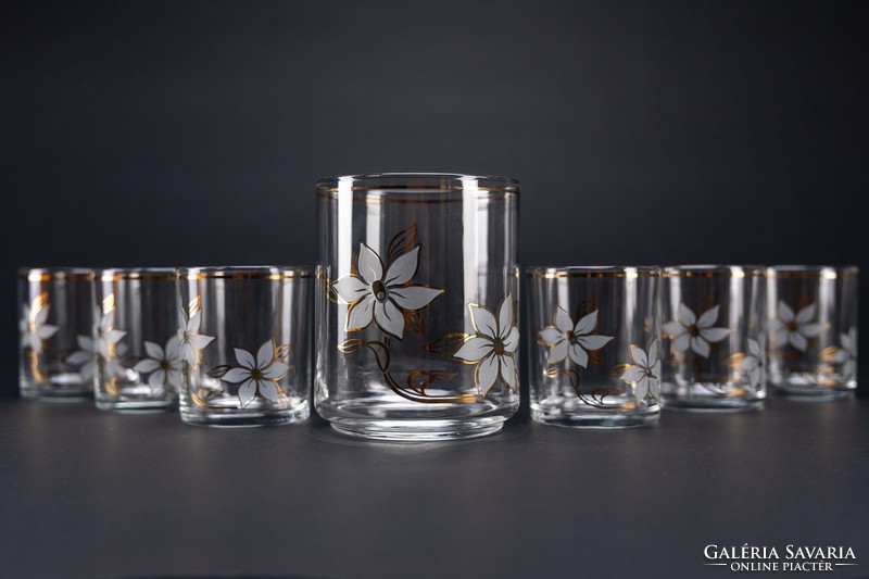 Italian whiskey set, glass, 6 glasses and ice cube holder, marked, 7 pieces, beautiful.