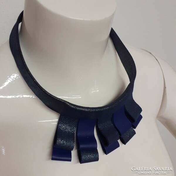 Dark blue leather design necklace