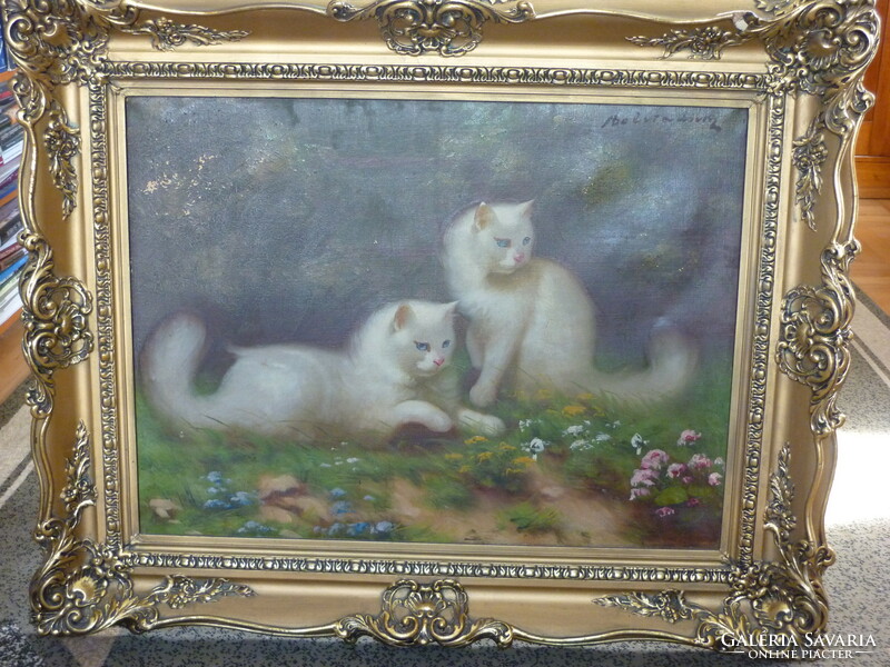 Eladó Boleradszky Benő: Perzsa cicák, olajvászon festménye