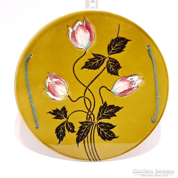 Art Nouveau, flower-patterned hard ceramic serving tray (2279)