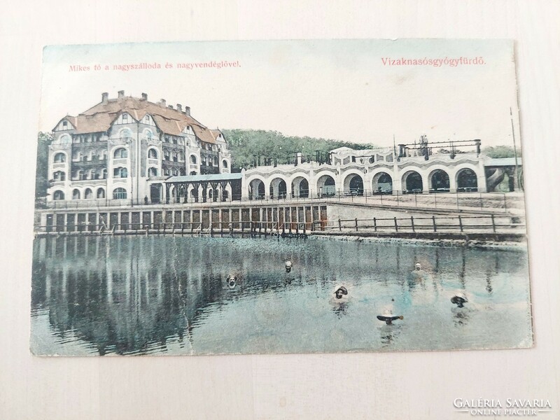 Vízakna sós gyógyfürdő, Mikes Tó a nagyszálloda és nagyvendéglővel, 1911, képeslap