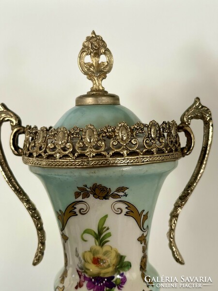 Empire hand-painted fire-gilt vase with lid, monumental-protected pattern!