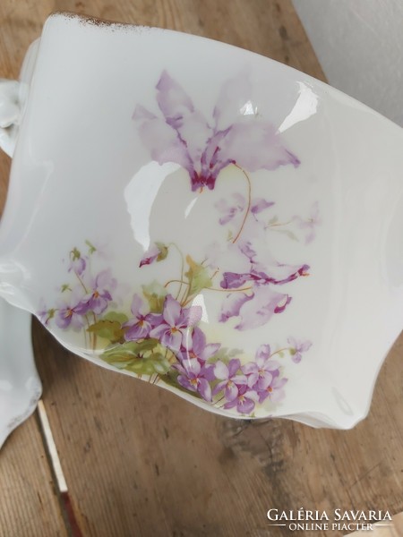 Gyönyörű antik szecessziòs virágos levesestál tál mesés mintával ibolyás Gyűjtői darab
