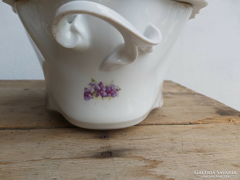 Gyönyörű antik szecessziòs virágos levesestál tál mesés mintával ibolyás Gyűjtői darab