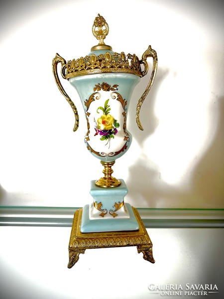 Empire hand-painted fire-gilt vase with lid, monumental-protected pattern!