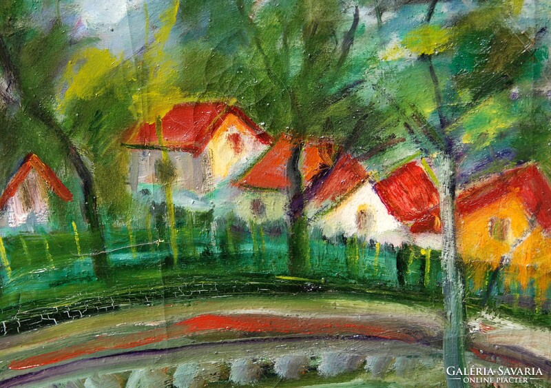 With Ilosvai varga sign: houses on the hillside - oil on canvas painting, framed