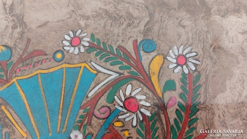 Mexikói Virágok + madárka festmény 40x31 cm kerettel, különleges papírra festve.