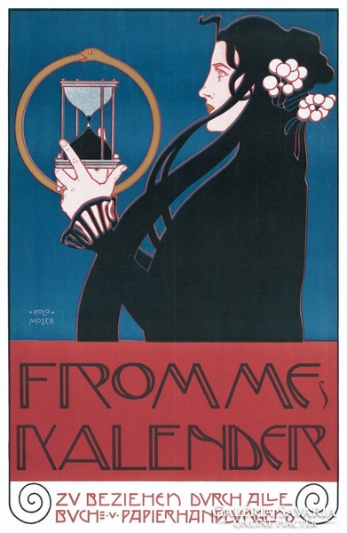 Fromme kalender 1903 reprint calendar poster print koloman moser art nouveau female figure portrait hourglass