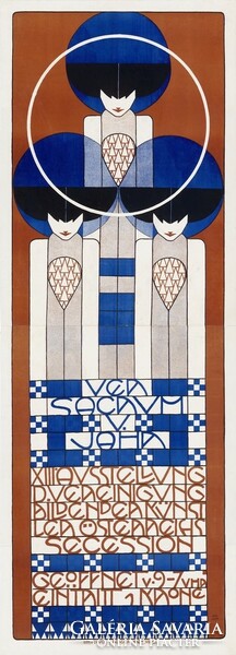 Ver sacrum v. Jahr 1902 Vienna Art Nouveau exhibition poster reprint print koloman moser three female figures