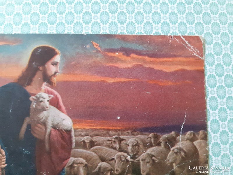 Old religious postcard Jesus with lambs postcard