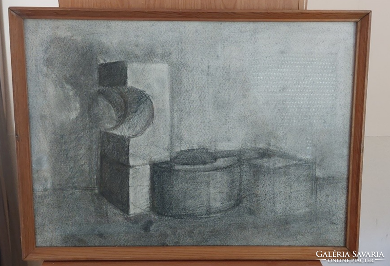 (K) constructivist charcoal drawing with frame 59x43 cm